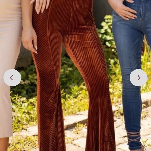 New In Tucker Ribbed Cinnamon Velvet High Waisted Stretch Flare Pants Size Small - Picture 2 of 10